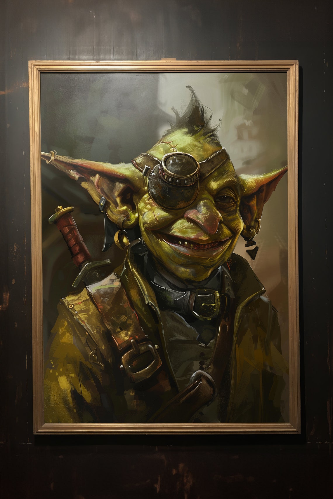 Handsome Green Goblin Monocle Sword Smiling Fantasy Character Poster - Image 2
