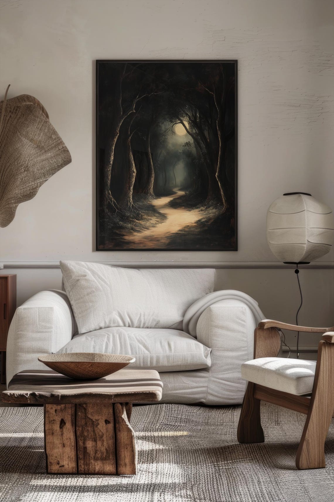 Moonlit Haunted Forest Trail Dark Gothic Woods Painting Poster - Image 3