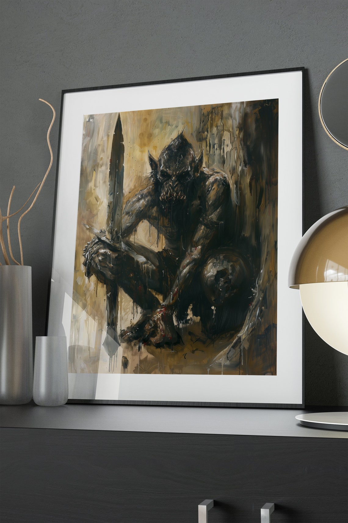 Dark Goblin Warrior Sword Moody Oil Painting Style Art Poster - Image 4