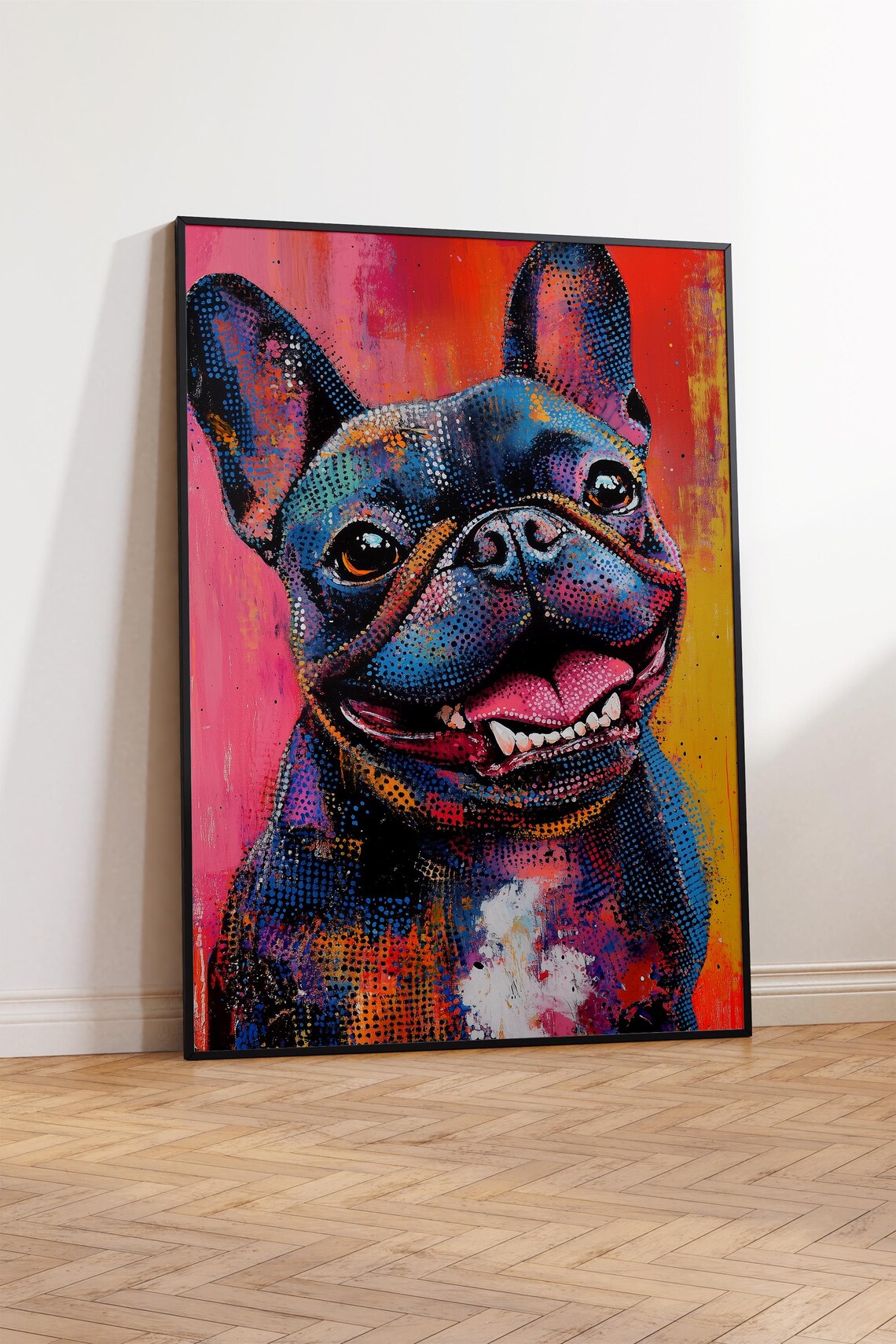 Vivid French Bulldog Rainbow Pointillism Pop Art Dog Portrait Poster - Image 3