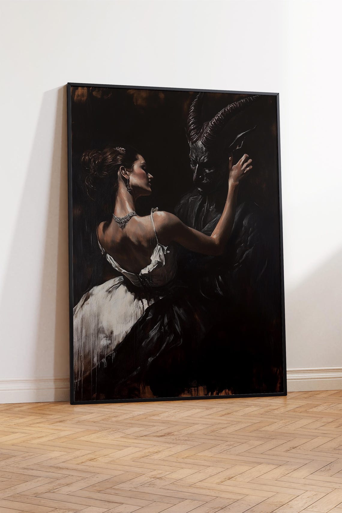 White Dress Beauty Dancing with Horned Demon Romantic Gothic Poster - Image 2