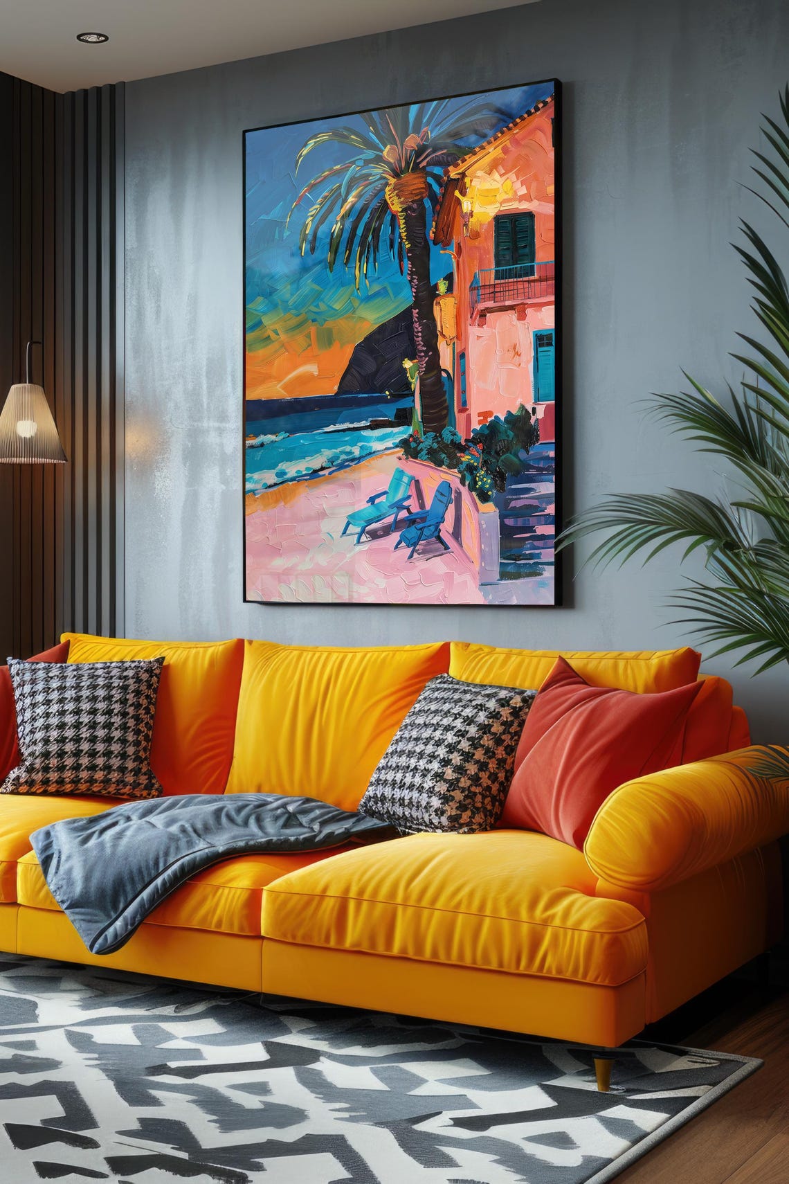 Tropical Sunset Palm Beach Seaside Gouache Painting Terrace Poster - Image 4