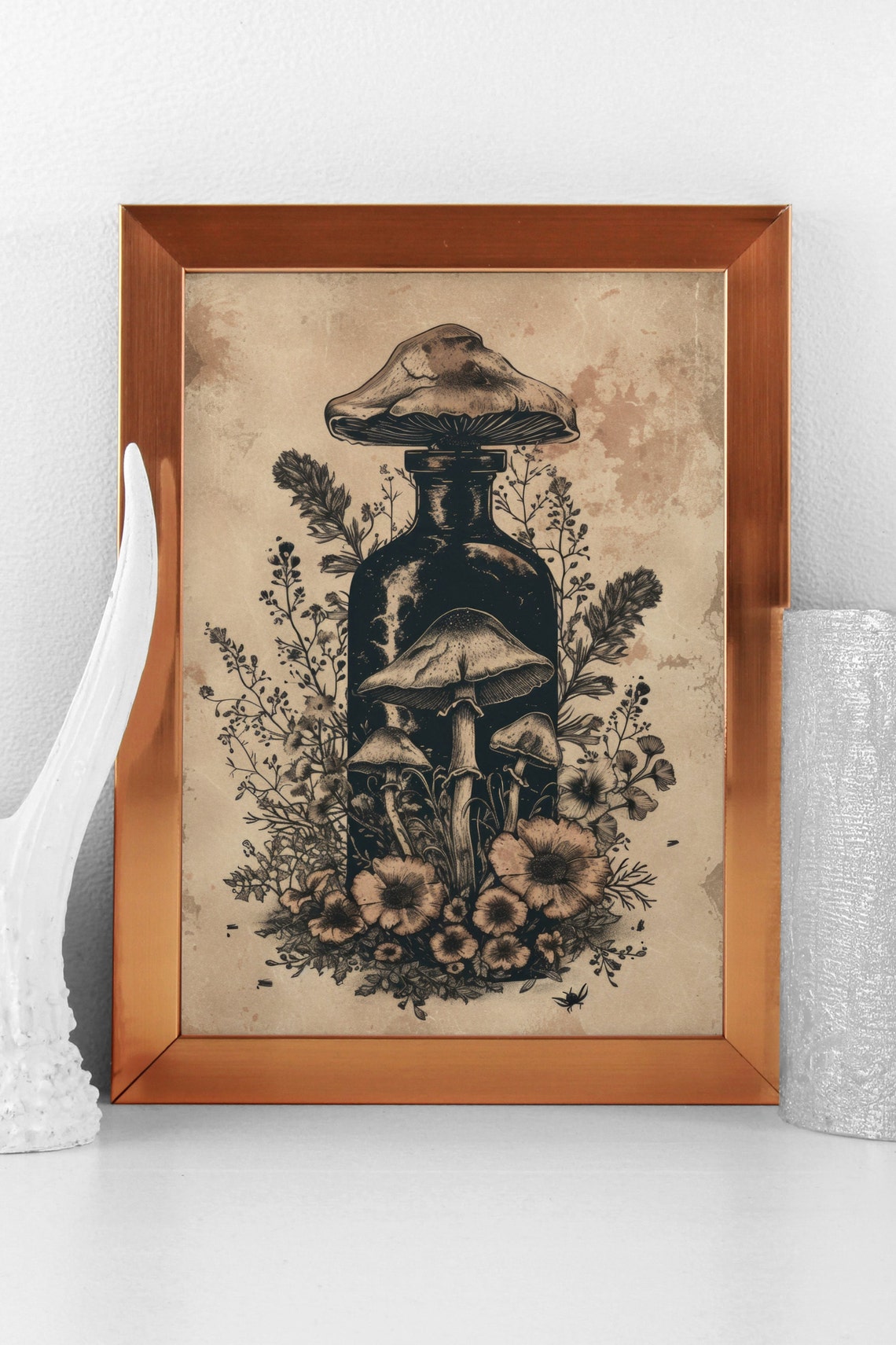 Mushroom Apothecary Bottle Vintage Illustration Dark Cottagecore Print - Image 2