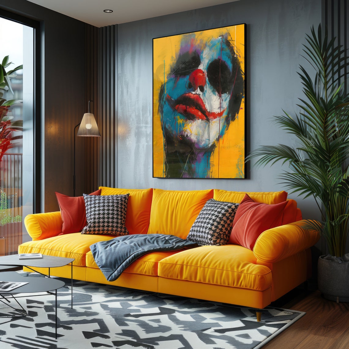 Moody Jester Clown Face Abstract Pop Art Colorful Painting Poster - Image 4