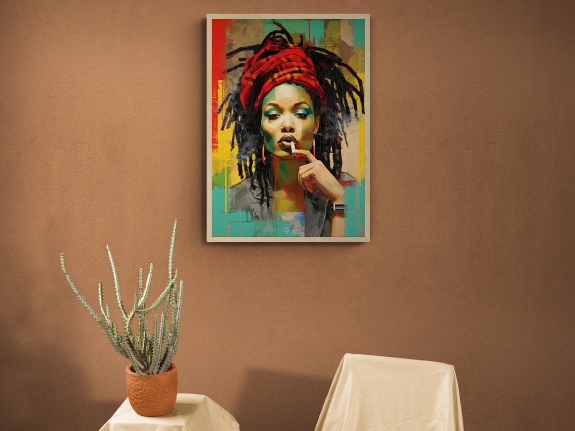 Rasta Woman Smoking Portrait Caribbean Jamaica Pop Art Poster - Image 2