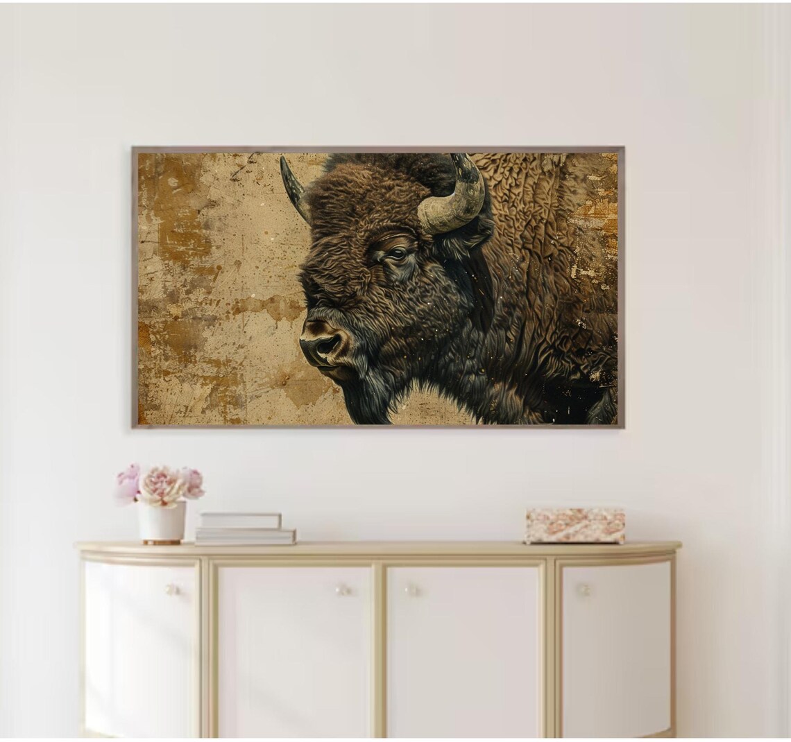 American Bison Head Vintage Rustic Grunge Western Wildlife Art Poster - Image 2