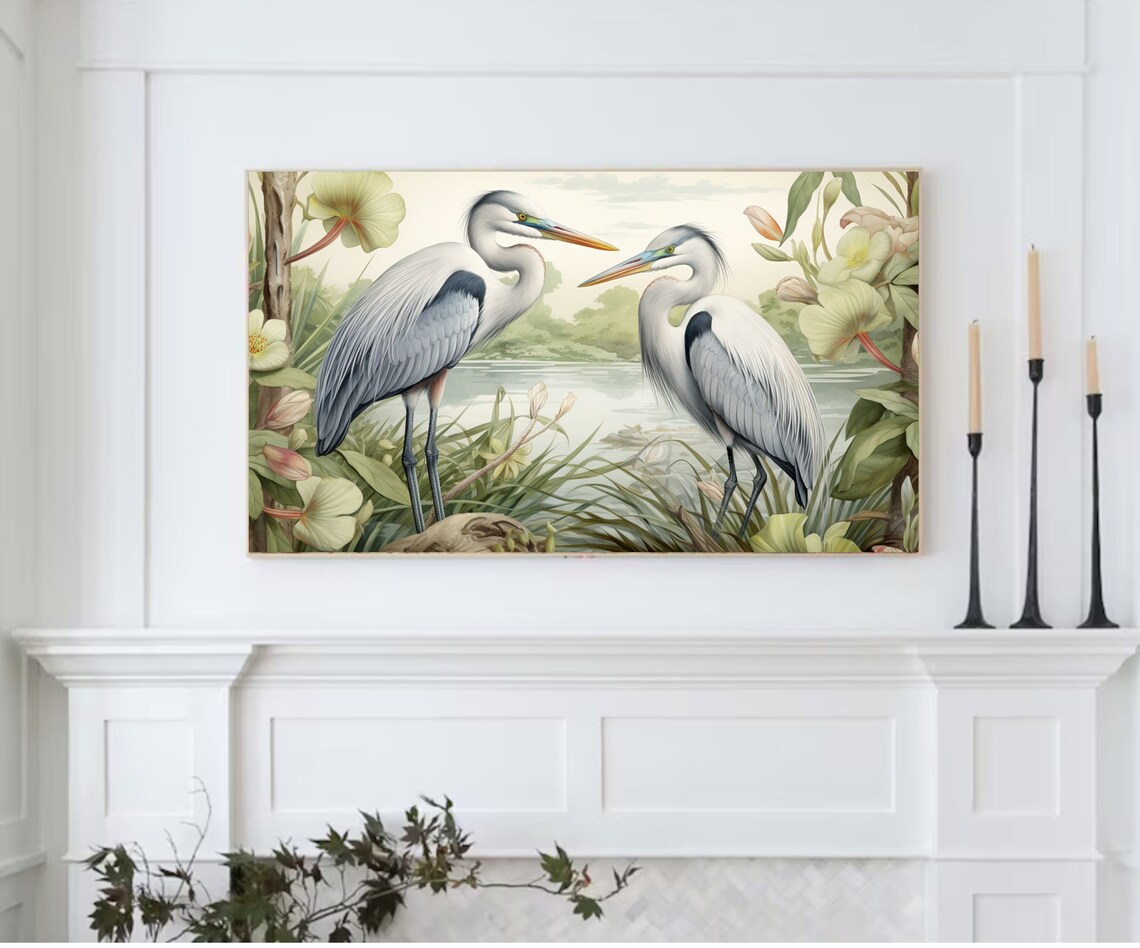 Great Blue Heron Pair Tropical Watercolor Bird Wildlife Wall Art - Image 3