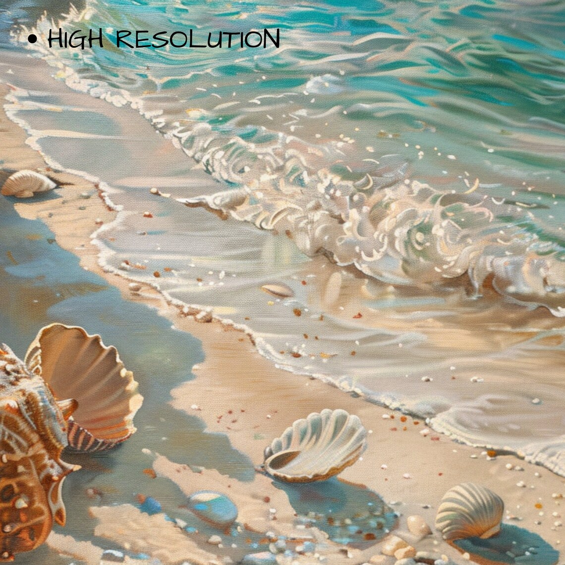Seashells On Sandy Shoreline Turquoise Waves Beach Coastal Summer Wall Art - Image 3