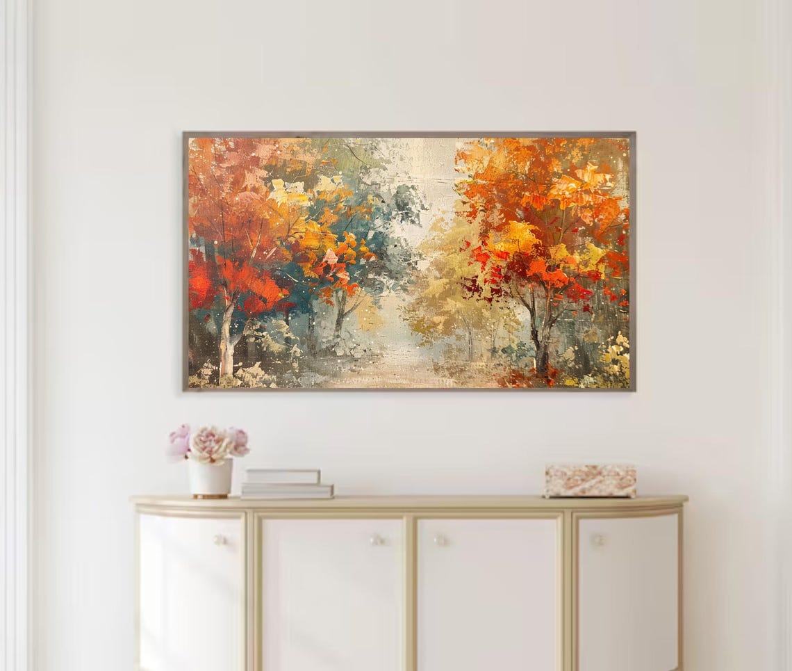 Soft Autumn Forest Path Golden Foliage Vintage Impressionist Wall Art - Image 2