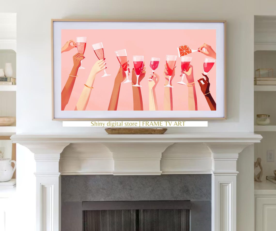 Cheers Champagne Glasses Toast Party Celebration Pink Art Poster - Image 3