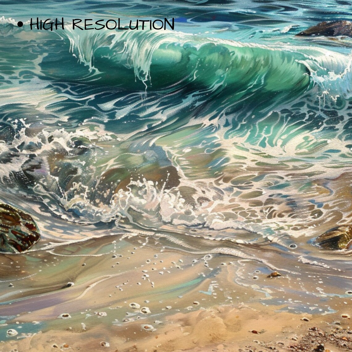 Ocean Waves Crashing Rocky Shore Turquoise Water Coastal Seascape Wall Art - Image 3