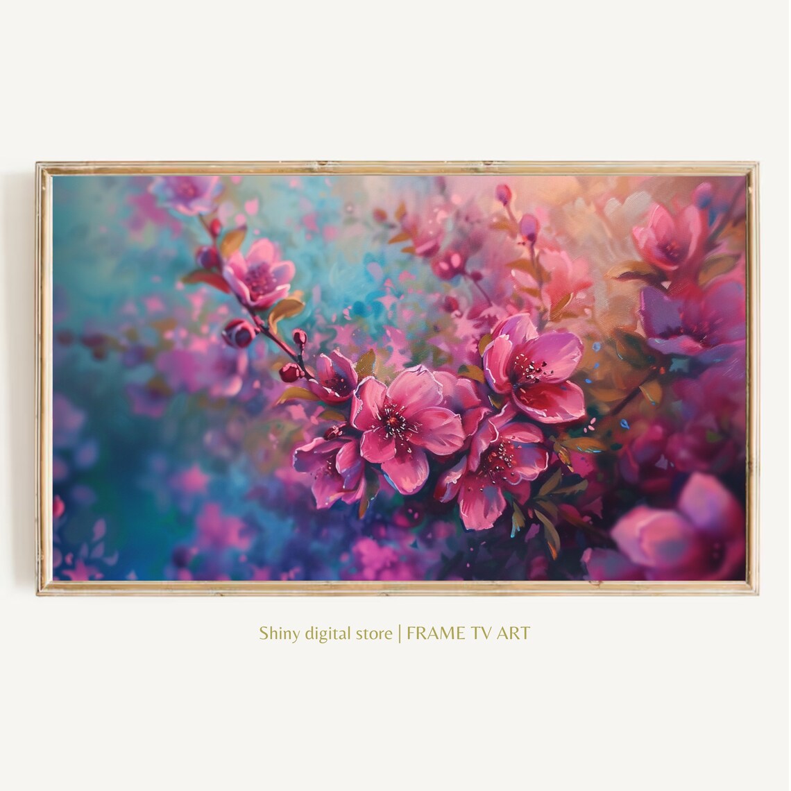 Pink Cherry Blossom Branch Dreamy Sakura Painting Spring Floral Poster