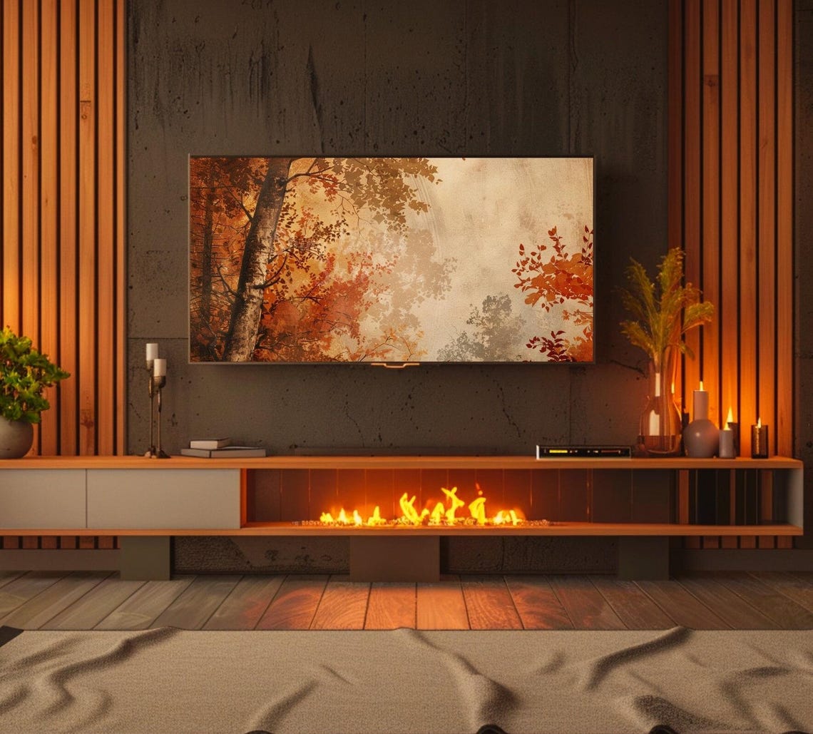 Muted Vintage Autumn Trees Rust Fall Foliage Soft Beige Forest Poster - Image 2