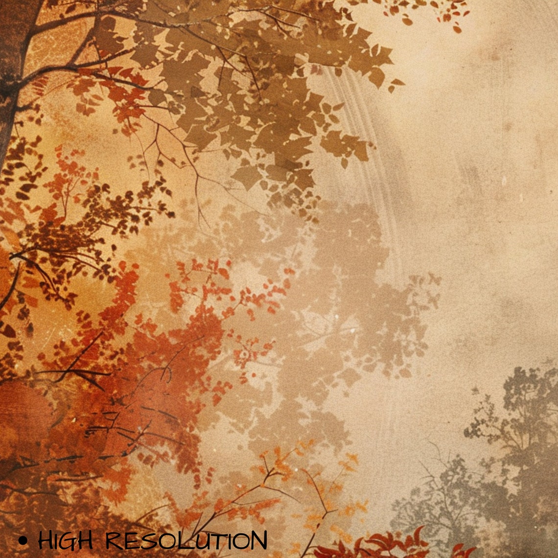 Muted Vintage Autumn Trees Rust Fall Foliage Soft Beige Forest Poster - Image 3