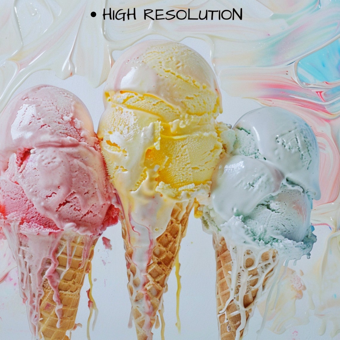 Melting Ice Cream Cones Pink Yellow Mint Pastel Pop Art Dessert Poster - Image 3