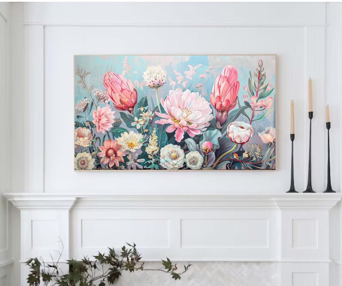 Frame Tv Art Pink Blue Wildflowers Spring Field Of Flowers Tv Art Vintage Meadow Floral Tv Art Cottagecore Tv Art - Image 2