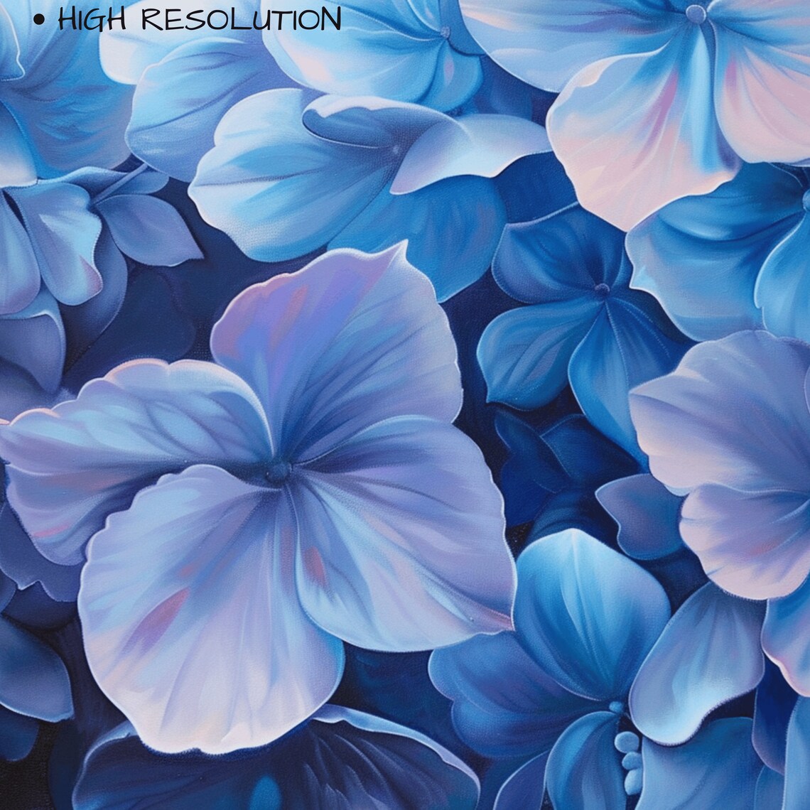 Blue Hydrangea Flowers Close Up Painting Soft Violet Blooms Art Print - Image 3