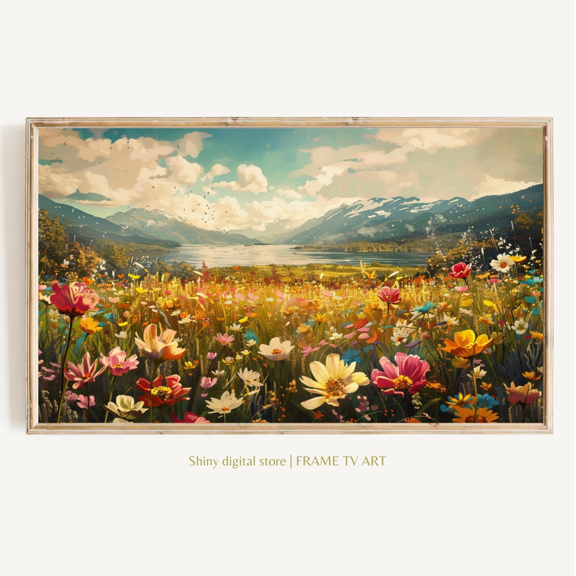 Frame Tv Art Summer Wildflower Field By Sea Vintage Spring Field Of Flowers Tv Art Warm Tone Cottagecore Tv Art