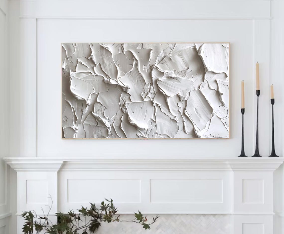 Modern Abstract Art For Frame Tv Minimal Farmhouse Neutral Wall Decor White Texture Painting - Image 2