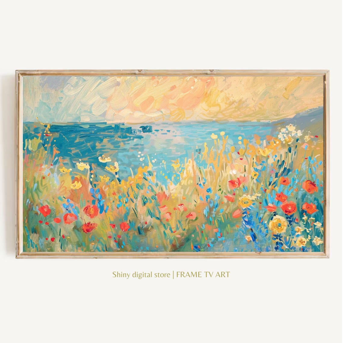 Frame Tv Art Summer Wildflower Field By Sea Vintage Spring Field Of Flowers Tv Art Warm Tone Cottagecore Tv Art