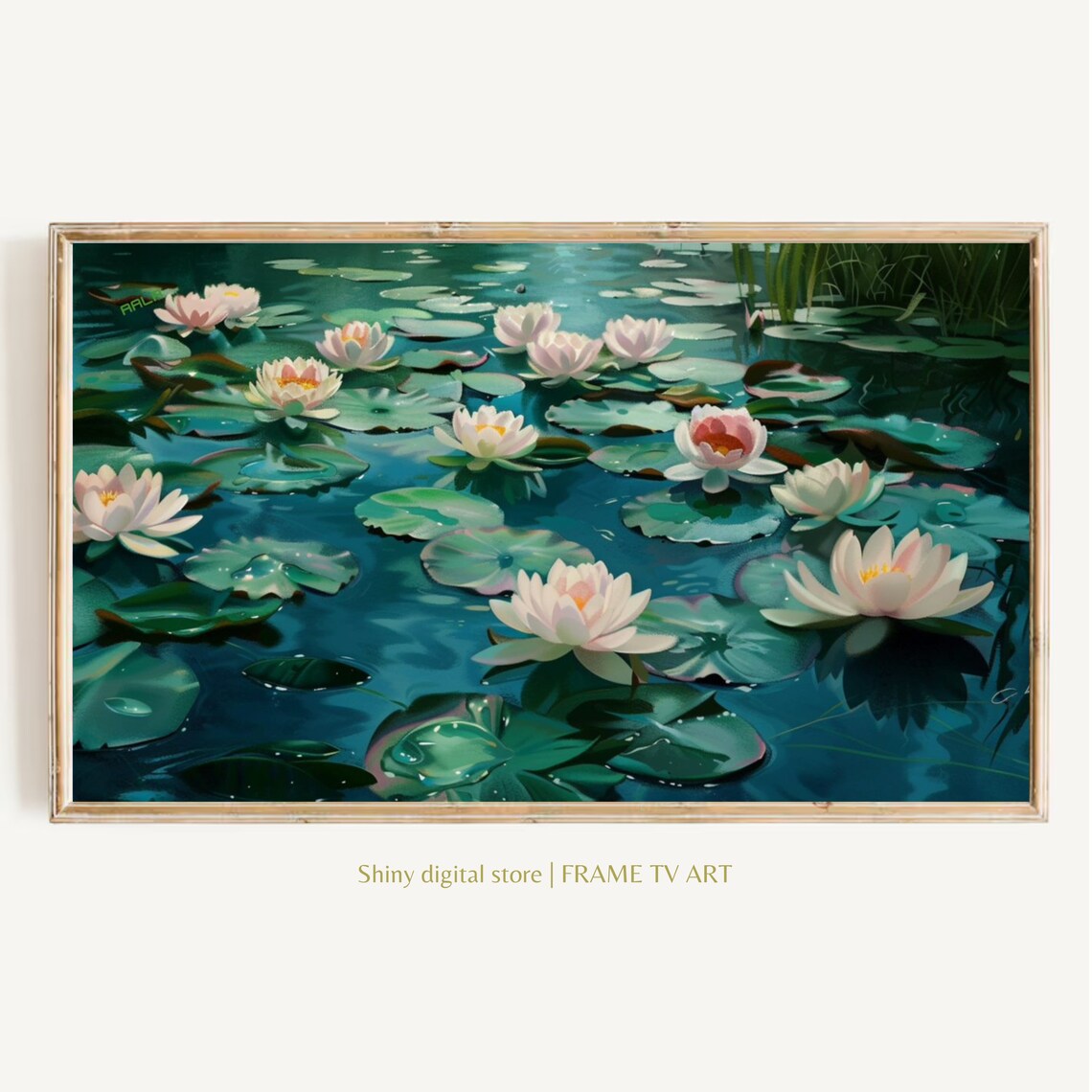 Water Lilies Pink Blossoms Tranquil Pond Lily Pads Botanical Painting Art Poster