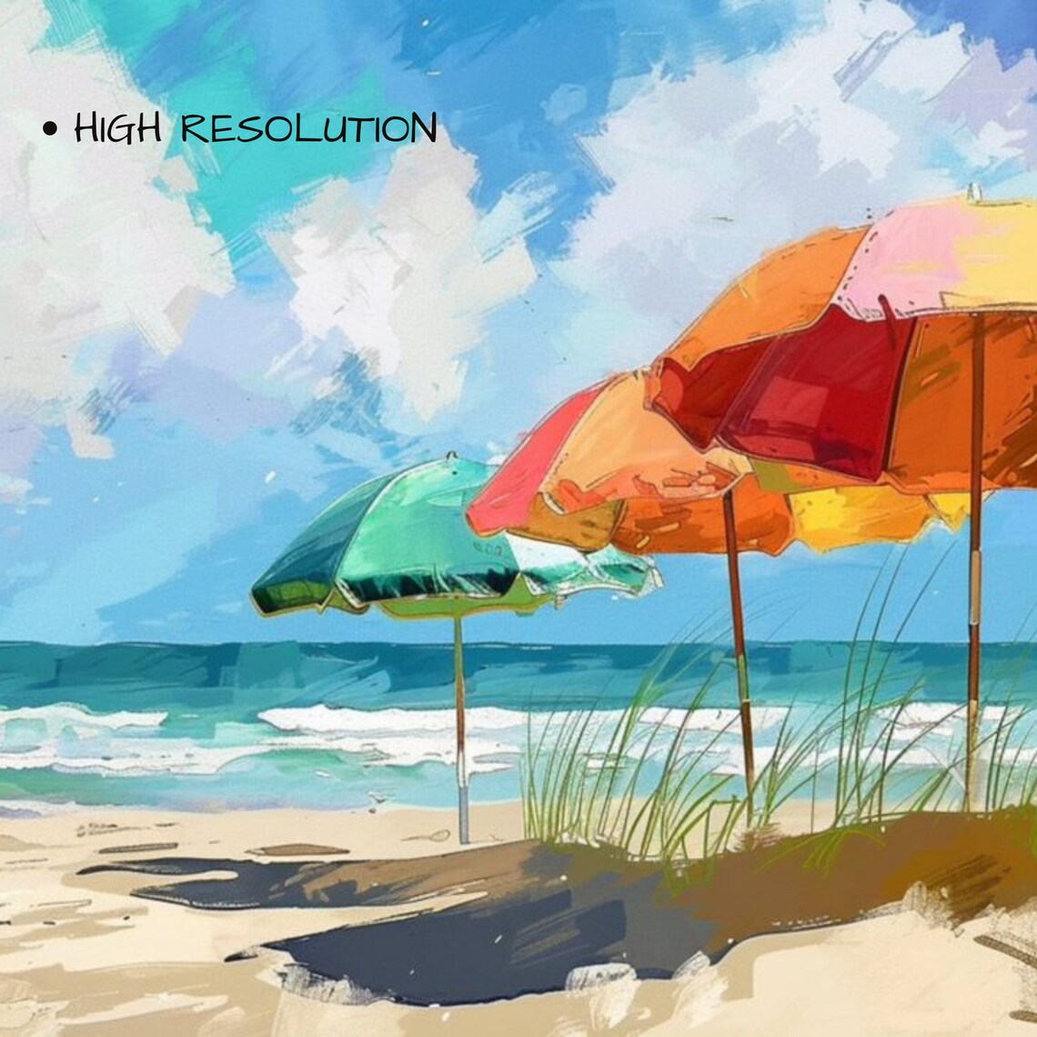 Vibrant Summer Beach Umbrellas Turquoise Sea Coastal Art Poster - Image 3