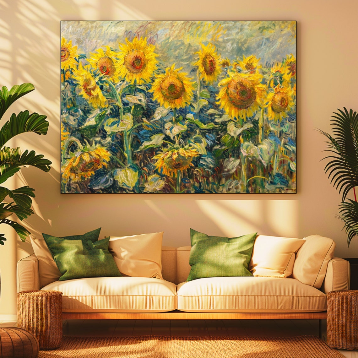 Sunflower Field Impressionist Vintage Summer Garden Yellow Wall Art - Image 2