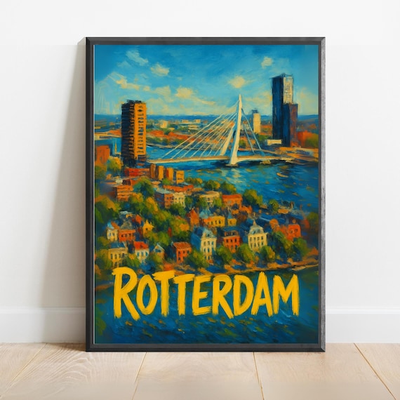Rotterdam Erasmus Bridge Netherlands Cityscape Travel Poster