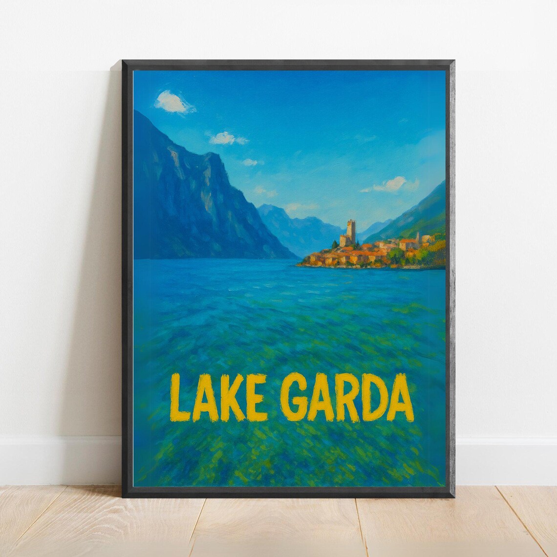Lake Garda Italy Turquoise Lake Mountains Vintage Travel Poster