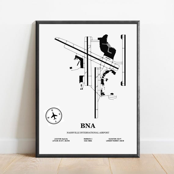 BNA Nashville International Airport Map, Aviation Poster