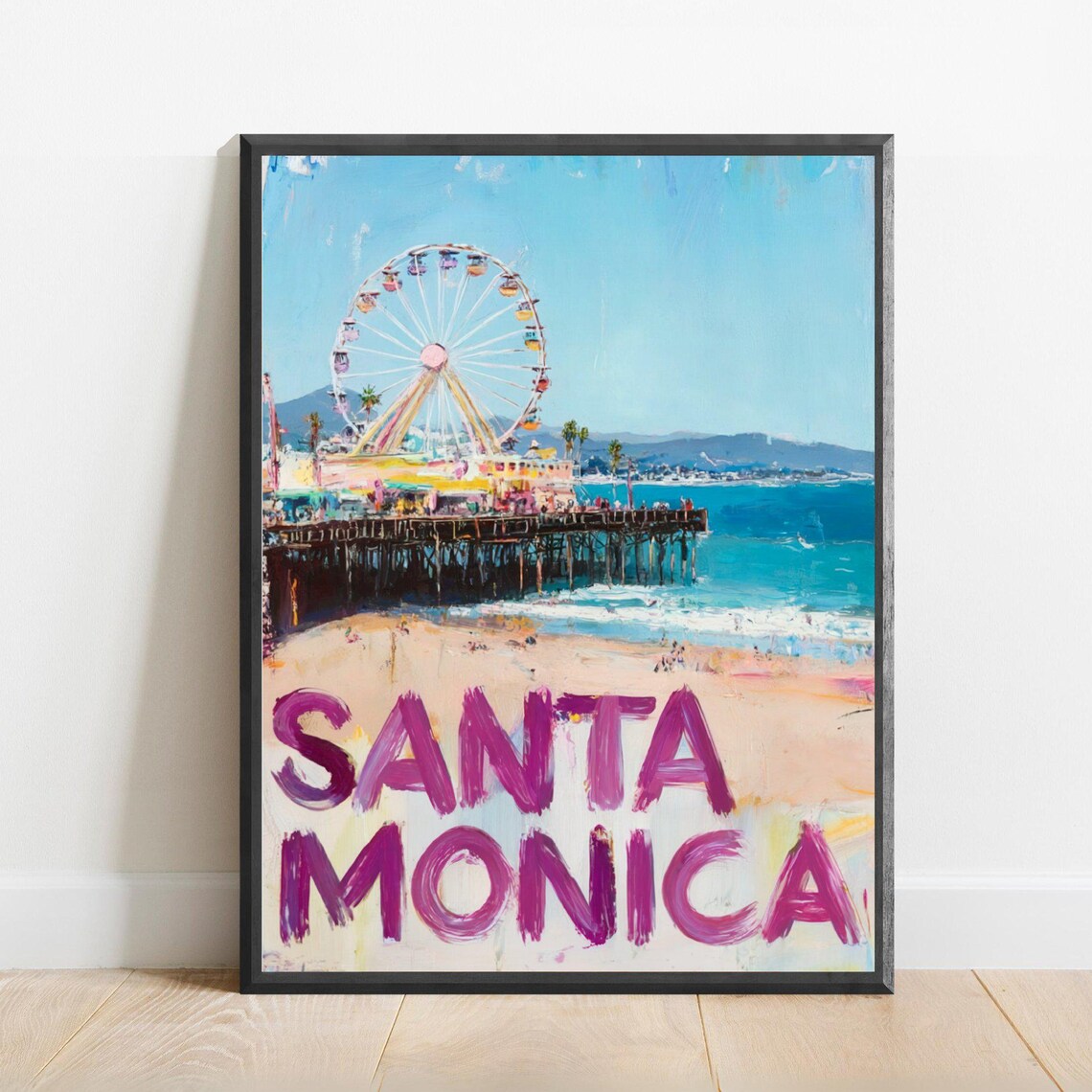 Santa Monica Pier Ferris Wheel Sunny Beach California Travel Poster