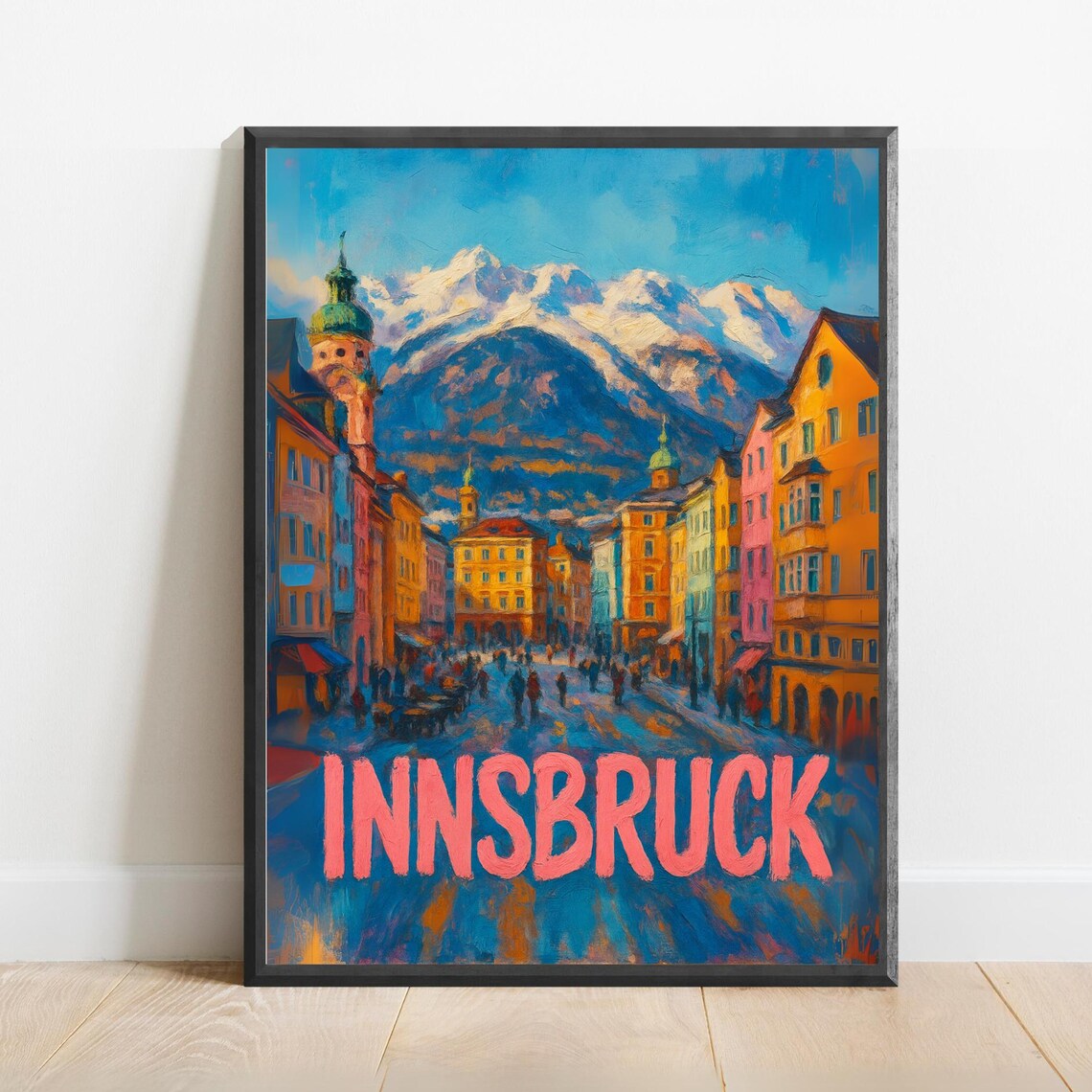 Innsbruck Old Town Street Colorful Buildings Alps Backdrop Poster