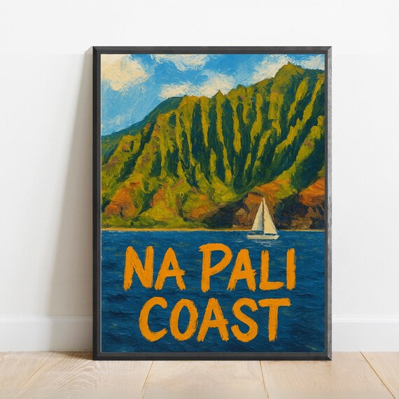 Na Pali Coast Poster Impressionist Travel Art Print Modern Wall Decor Bold Textured Brushstrokes