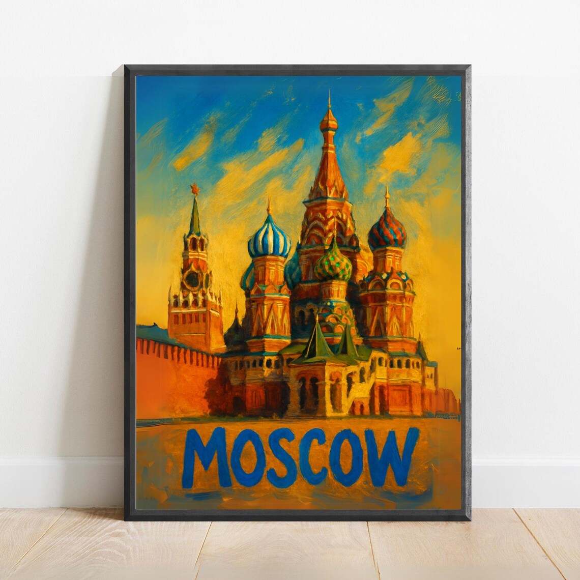 Moscow St Basils Cathedral Onion Domes Golden Sunset Art Poster