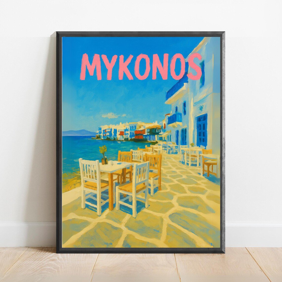 Mykonos Waterfront Cafe Poster With Little Venice Coastal Travel Art