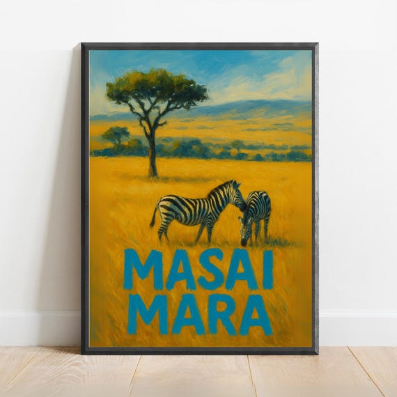 Masai Mara Poster Safari Wall Art Print With Zebras African Savanna Travel Decor