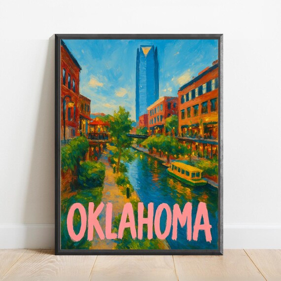 Oklahoma Poster Impressionist Travel Art Print Modern Wall Decor Bold Textured Brushstrokes