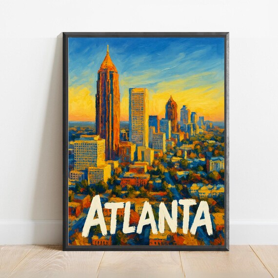 Atlanta Poster Impressionist Travel Art Print Modern Wall Decor Bold Textured Brushstrokes