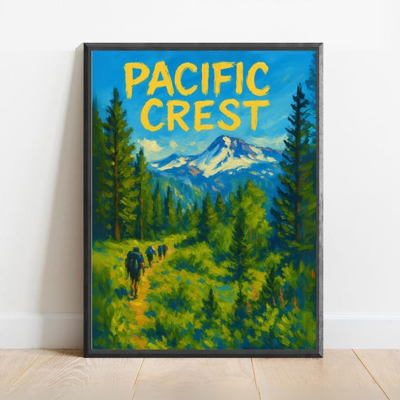 Pacific Crest Trail Poster Vibrant Hiking Landscape Print With Mountain Views Nature Wall Art For Outdoor Adventure Lovers
