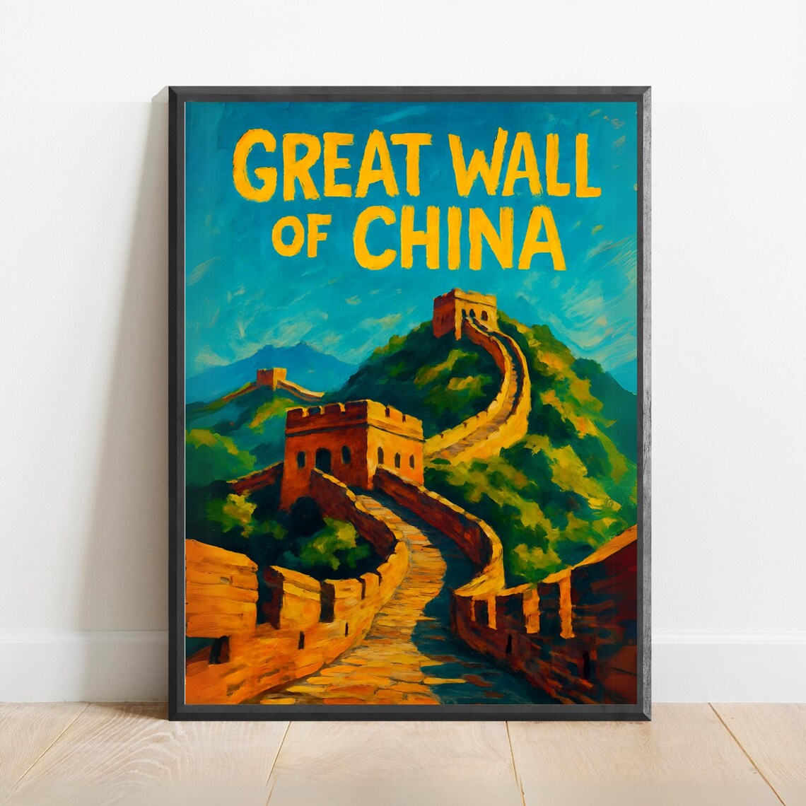 Great Wall Of China Golden Sunset Over Watchtowers Travel Poster