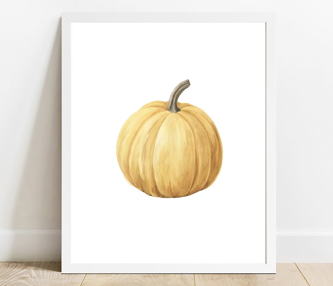 Golden Yellow Pumpkin Minimalist Watercolor Fall Harvest Poster