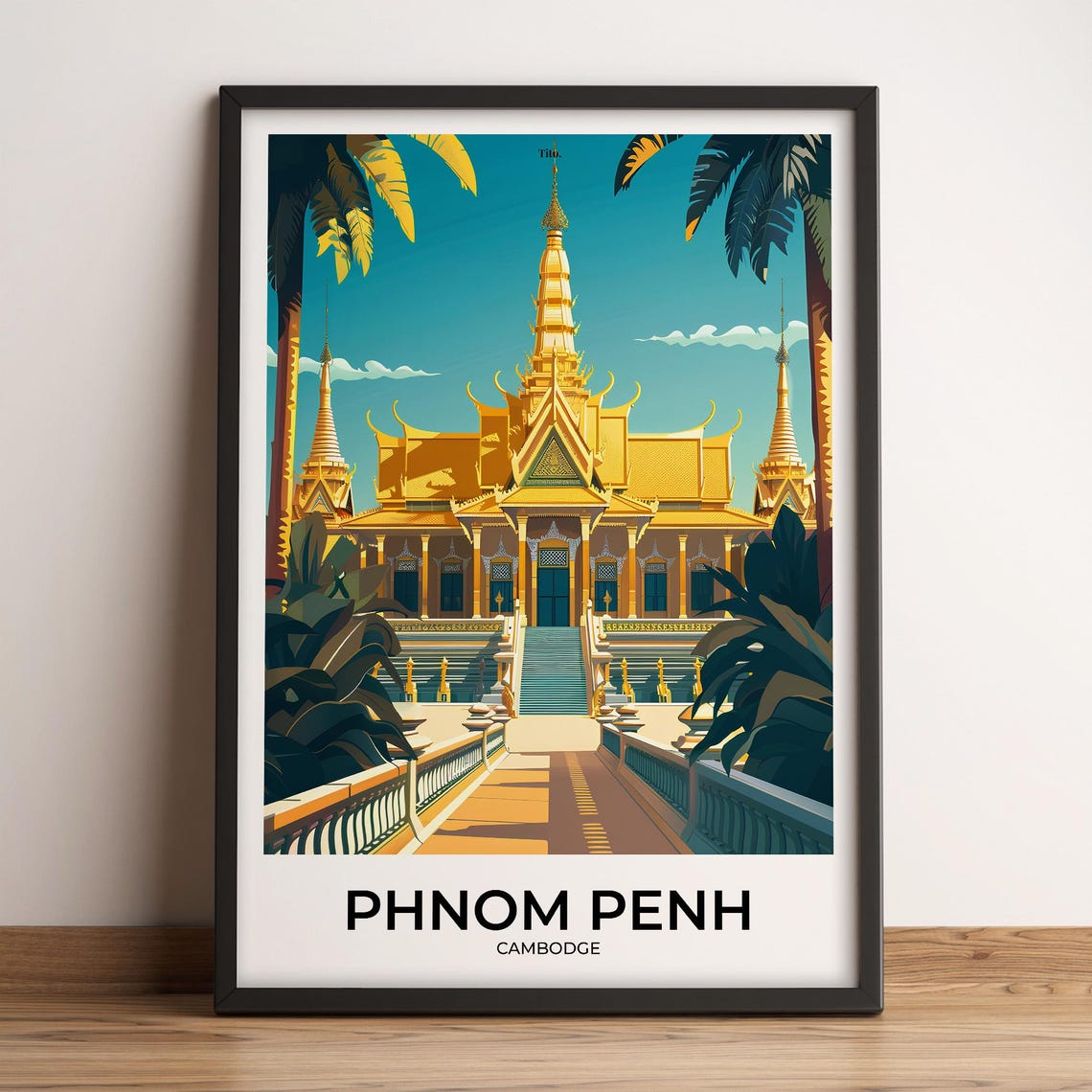 Phnom Penh Cambodia Golden Palace Temple Vintage Travel Poster