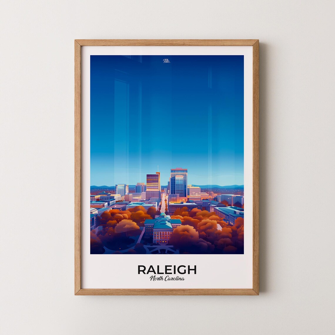 Raleigh North Carolina Cityscape Autumn Foliage Blue Sky Travel Poster