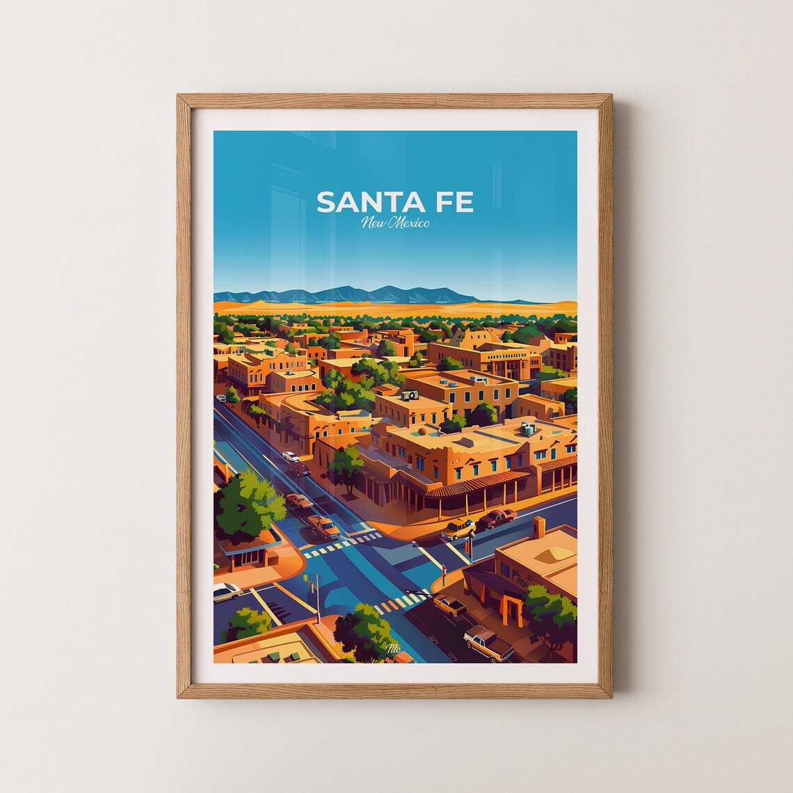 Santa Fe New Mexico Adobe Old Town Sunset Vintage Travel Poster