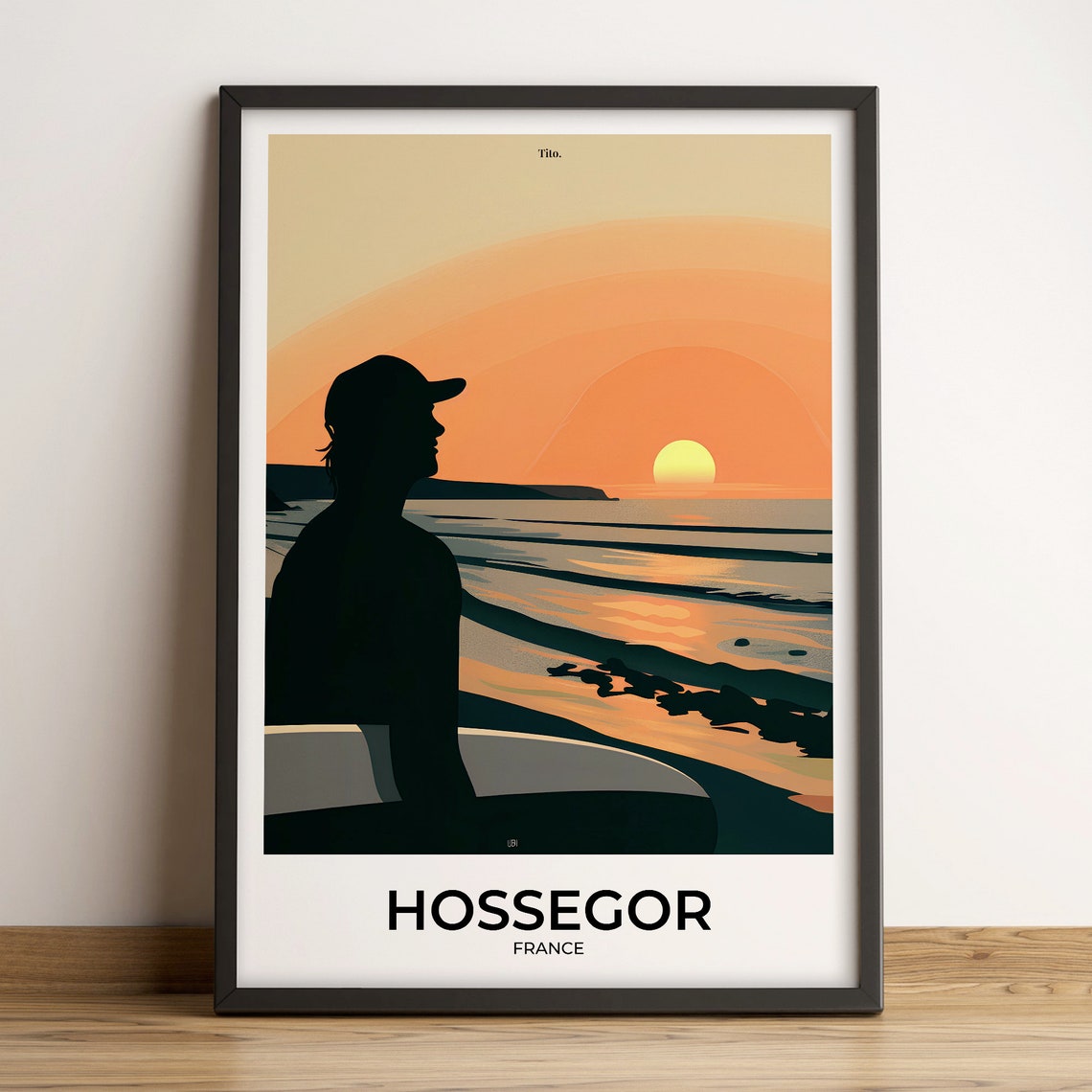 Hossegor France Sunset Surf Silhouette Beach Scene Travel Poster