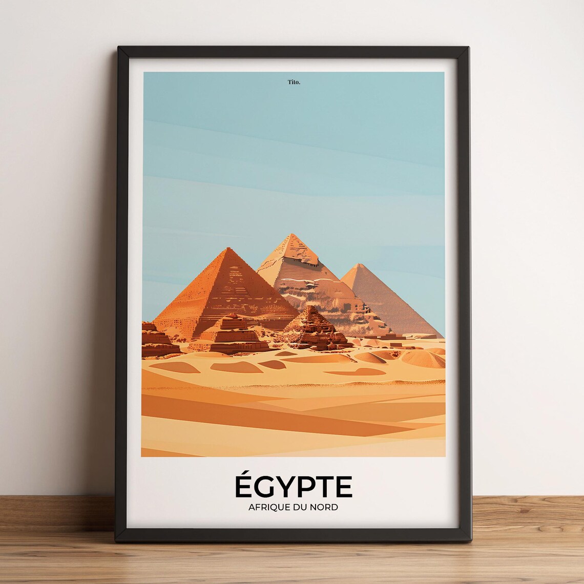 Giza Pyramids Egypt Desert Sunset Golden Minimalist Travel Poster