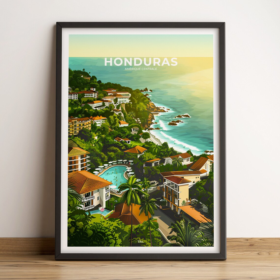 Honduras Central America Beach Resort Tropical Coast Travel Poster