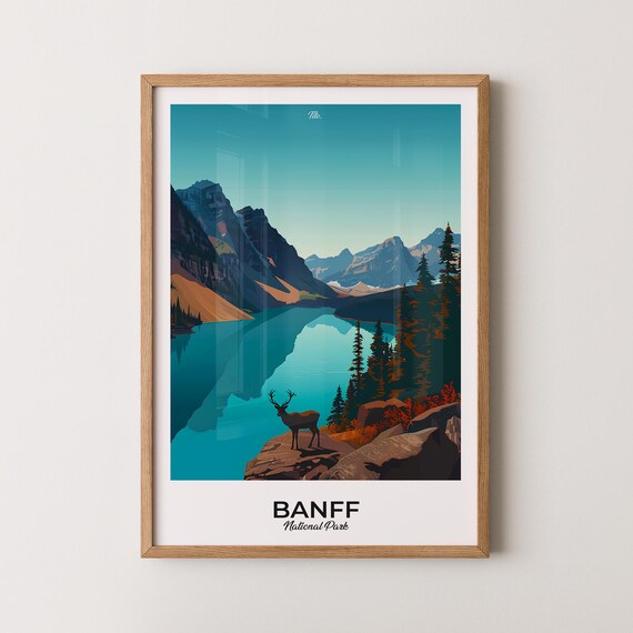 Banff National Park Elk Overlooking Turquoise Lake Peaks Poster