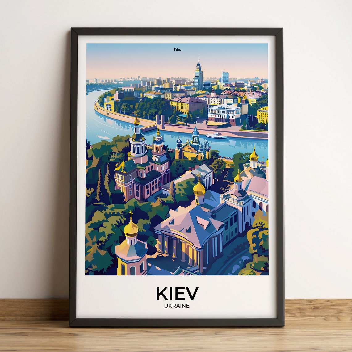 Kyiv Ukraine Golden Domes Dnipro River Skyline Travel Poster