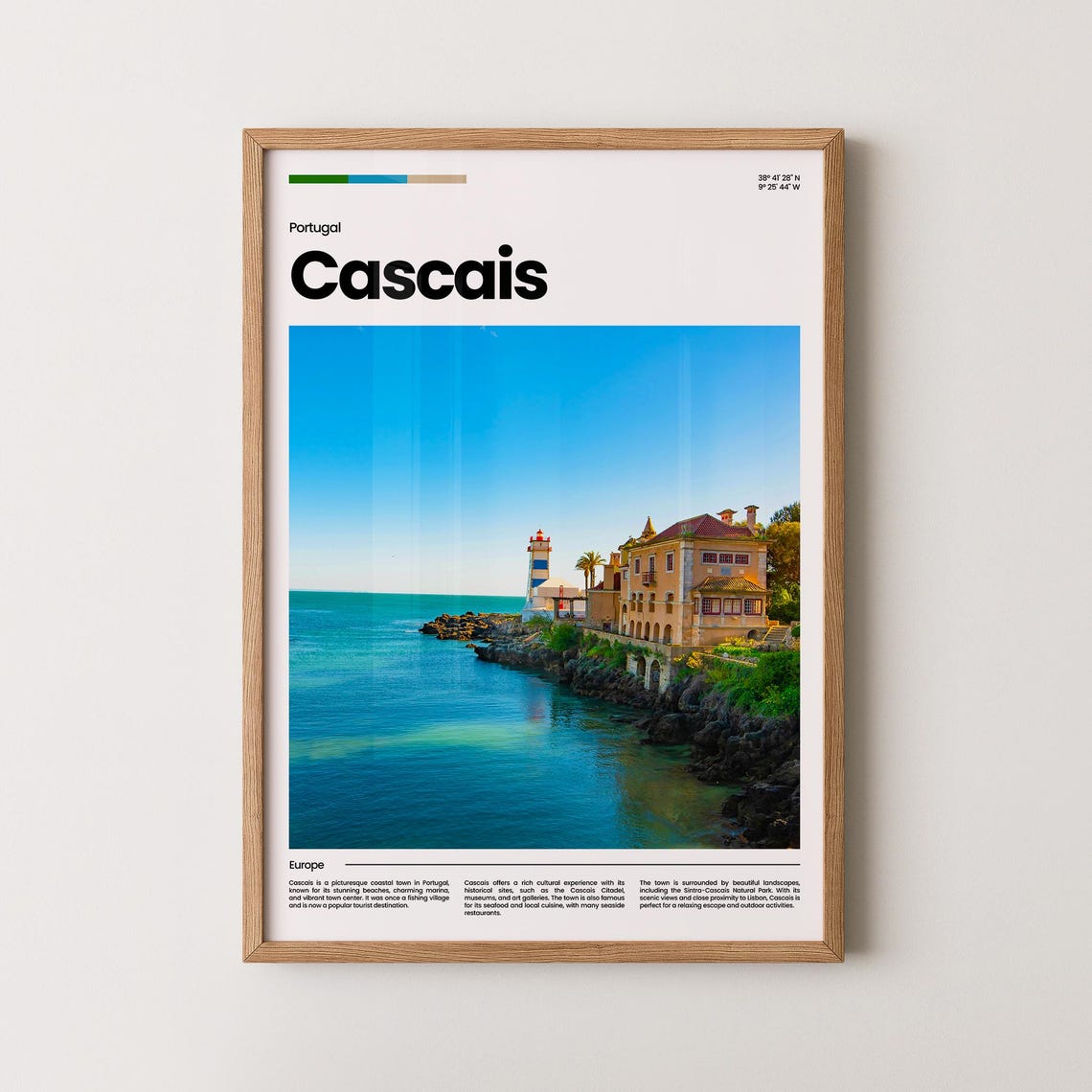 Cascais Portugal Lighthouse Rocky Coast Museum Villa Travel Poster